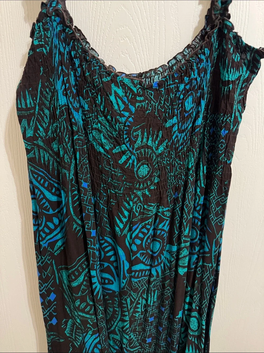 Karin Stevens Summer Maxi Dress Ruffled Straps Aztec Print Flowy Womens 14 Light